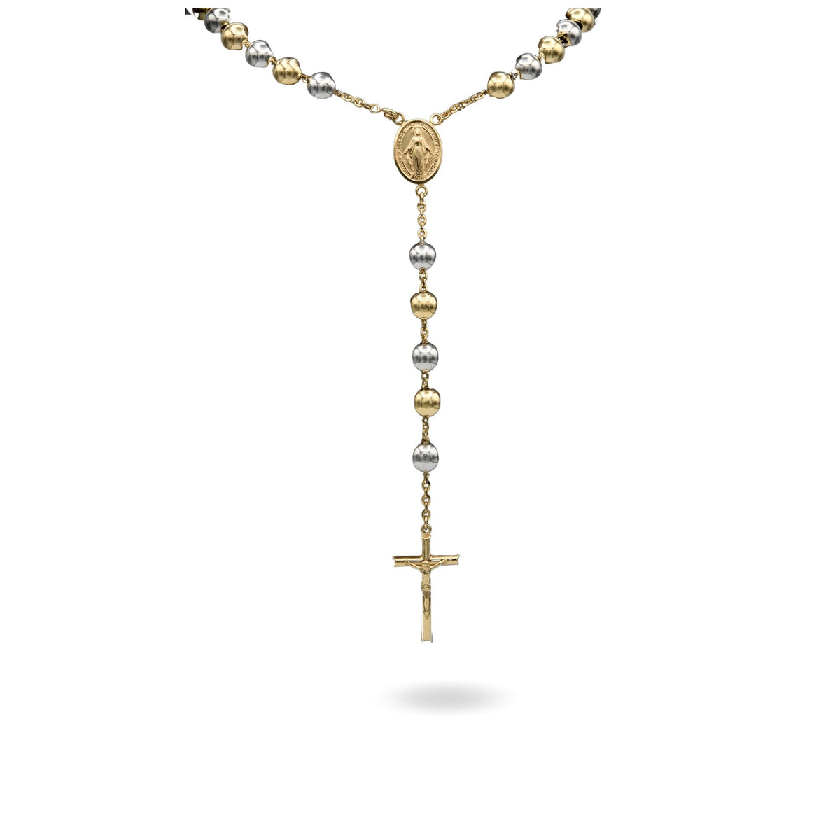 Collana Oro Giallo Oro 18 carati Rosario Modello Pendente Solo Oro 70 cm.Sfera mm. 10