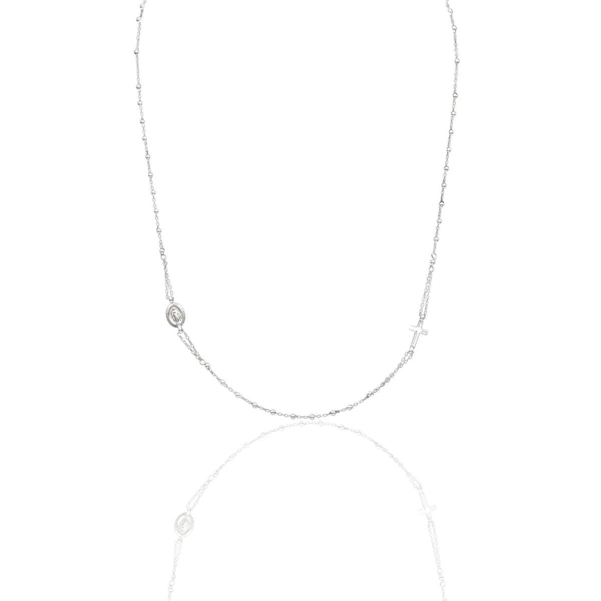 Collana Oro Bianco Oro 18 carati Rosario Girocollo Solo Oro 50 cm.Sfera mm. 2