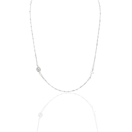 Collana Oro Bianco Oro 18 carati Rosario Girocollo Solo Oro 50 cm.Sfera mm. 2