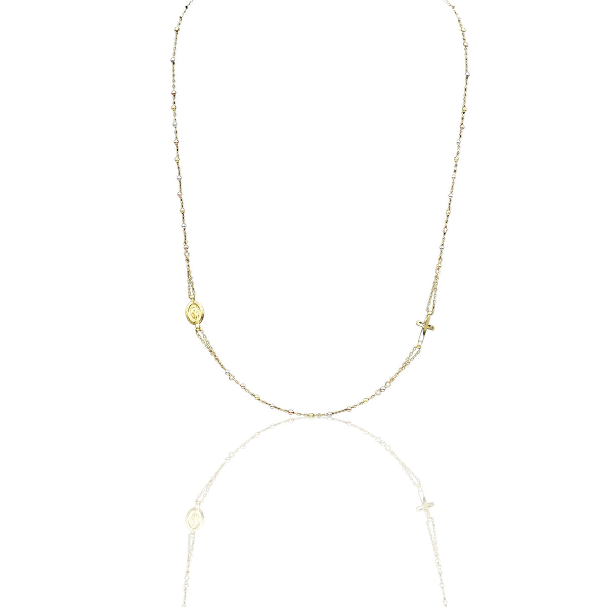 Collana Oro Giallo, Oro Bianco, Oro Rosa Oro 18 carati Rosario Girocollo Solo Oro 50 cm.Sfera mm. 2