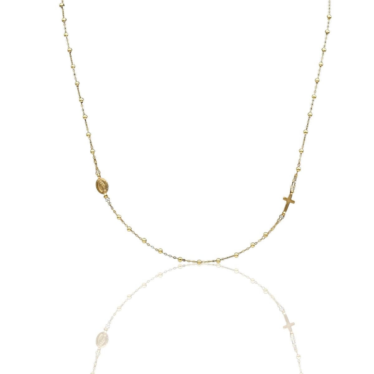 Collana Oro Giallo Oro 18 carati Rosario Girocollo Solo Oro 50 cm.Sfera mm. 2,5