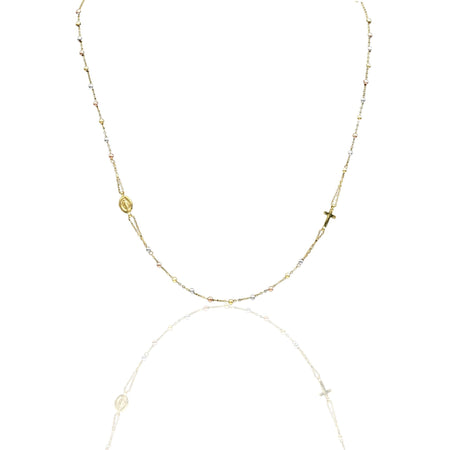 Collana Oro Giallo, Oro Bianco, Oro Rosa Oro 18 carati Rosario Girocollo Solo Oro 50 cm.Sfera mm. 2,5