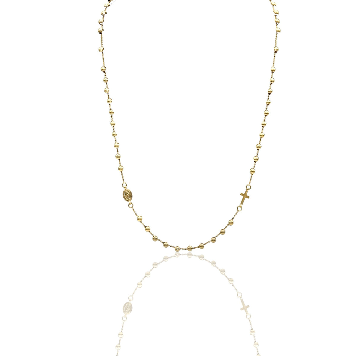 Collana Oro Giallo Oro 18 carati Rosario Girocollo Solo Oro 60 cm.Sfera mm. 4
