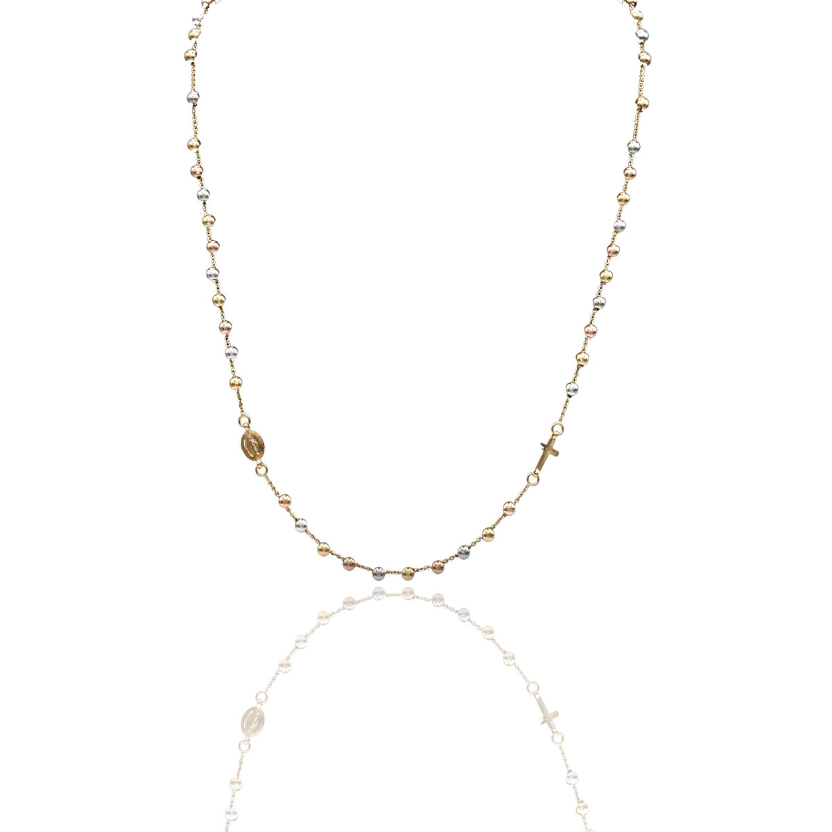 Collana Oro Giallo, Oro Bianco, Oro Rosa Oro 18 carati Rosario Girocollo Solo Oro 60 cm.Sfera mm. 4