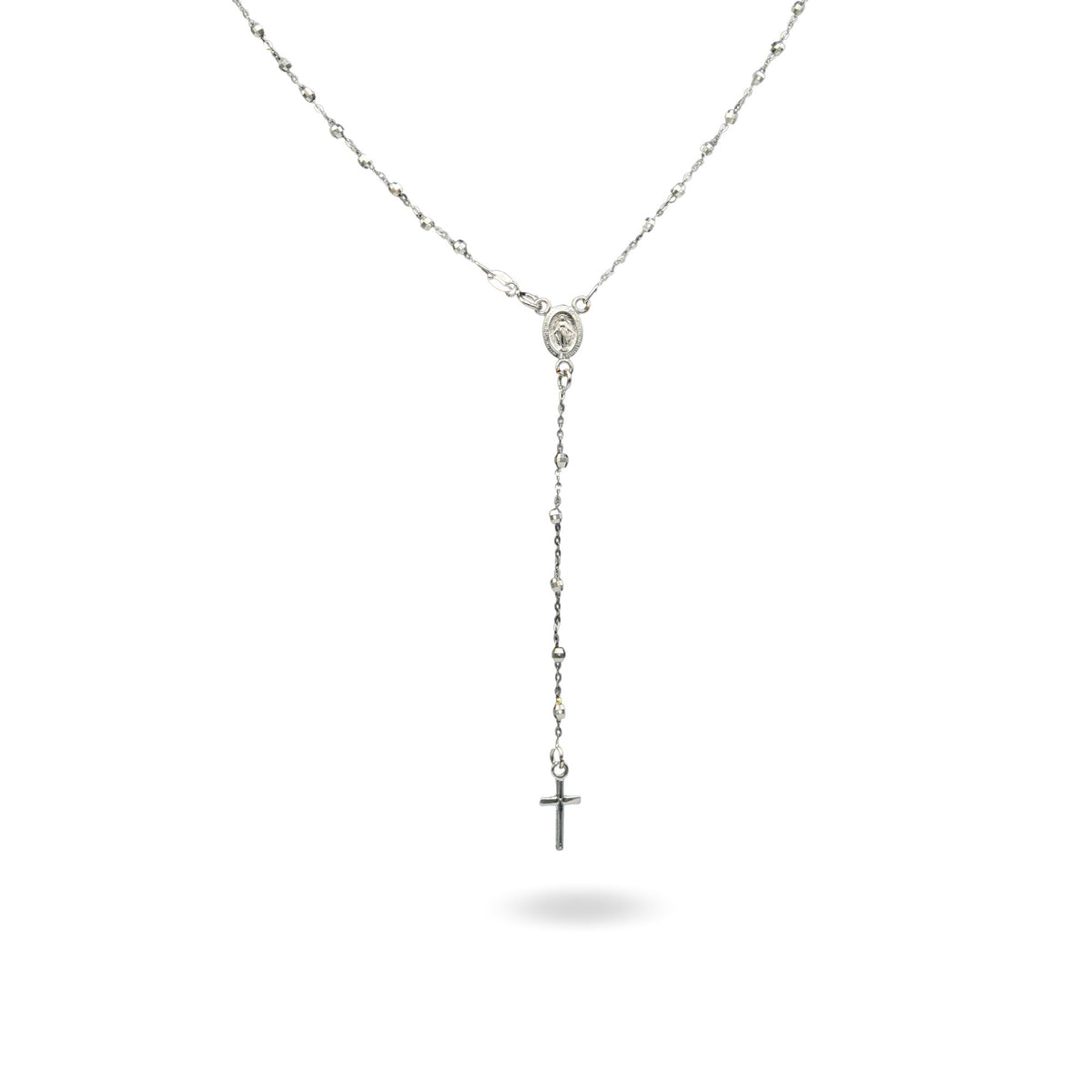 Collana Oro Bianco Oro 18 carati Rosario Modello Pendente Solo Oro 50 cm.Sfera mm 2,5