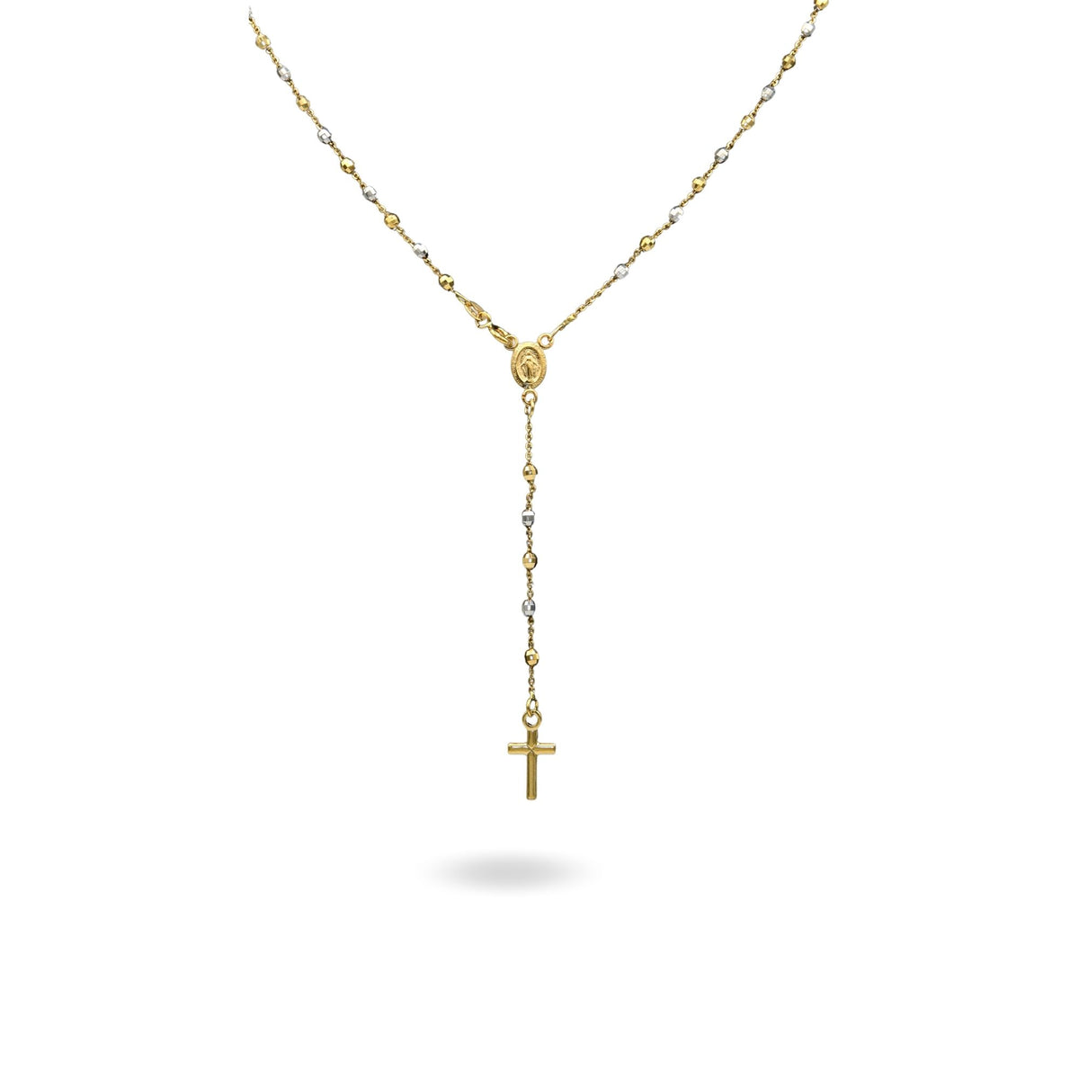 Collana Oro Giallo Oro Bianco Oro 18 carati Rosario Modello Pendente Solo Oro 50 cm.Sfera mm 3