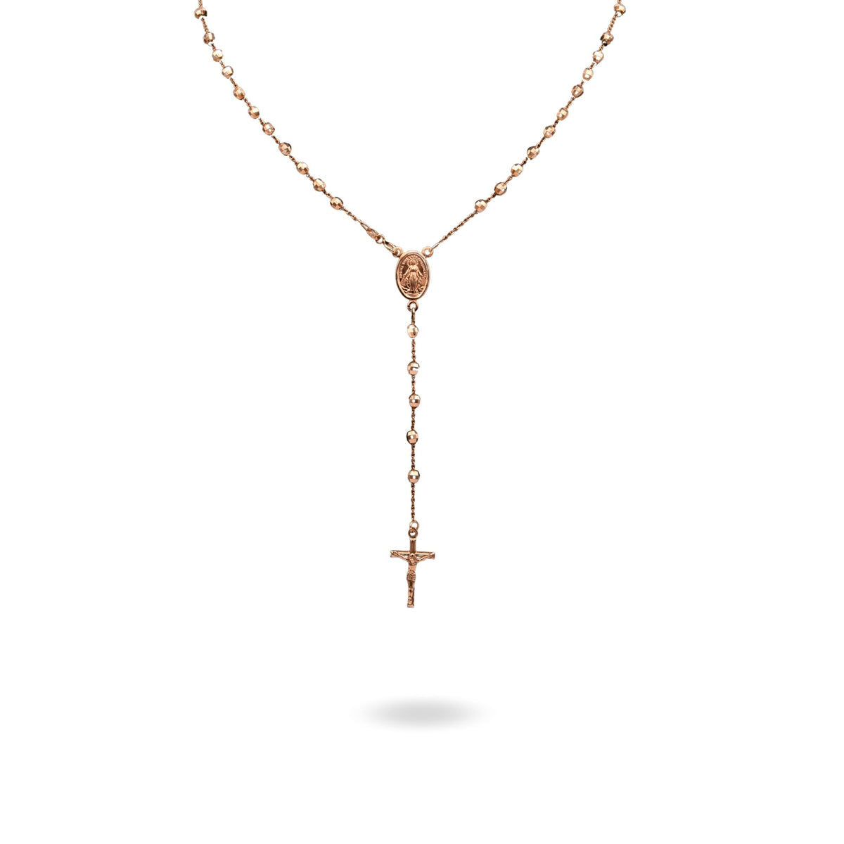 Collana Oro Rosa Oro 18 carati Rosario Modello Pendente Solo Oro 50 cm.Sfera mm 4