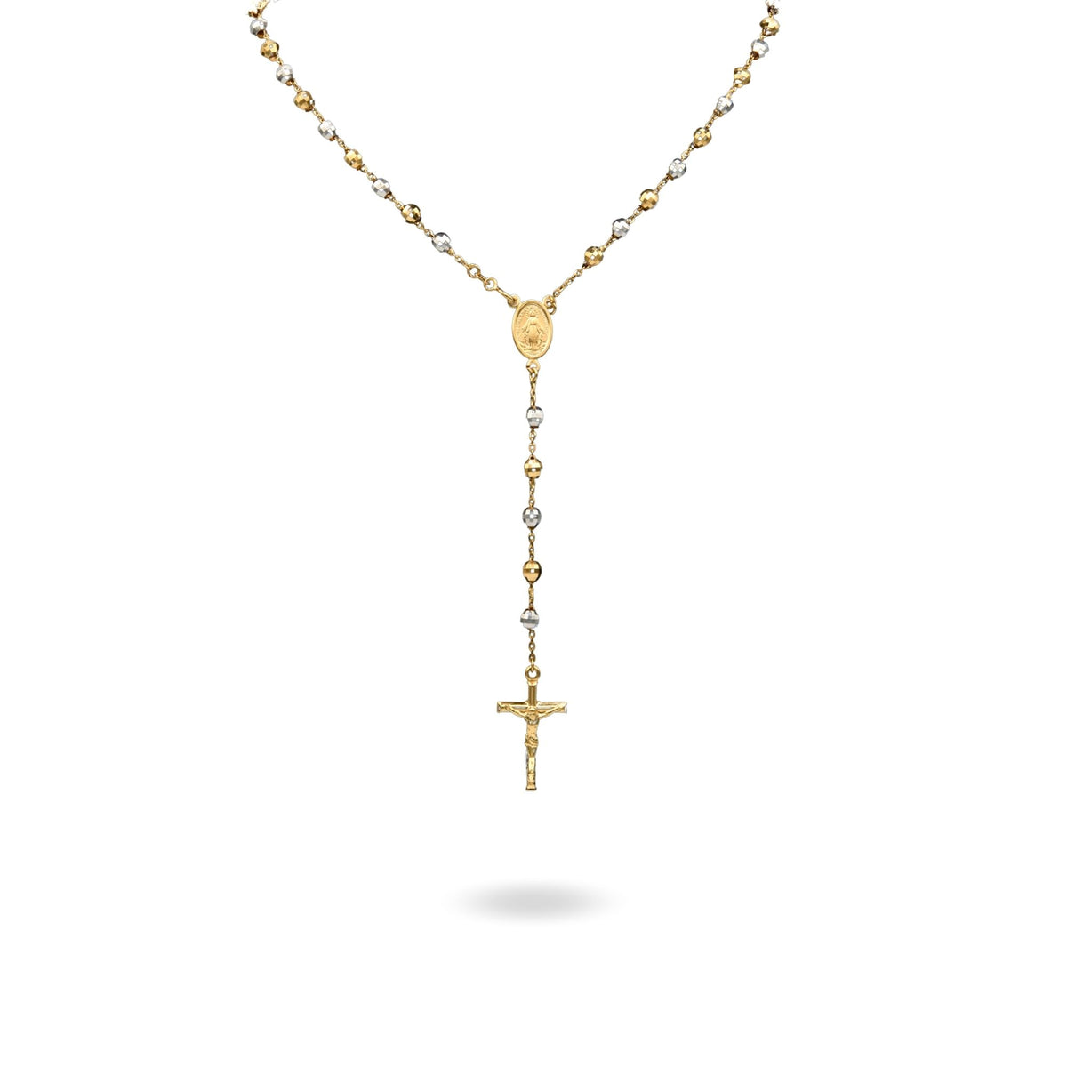 Collana Oro Bianco, Oro Giallo Oro 18 carati Rosario Modello Pendente Solo Oro 60 cm.Sfera mm 5