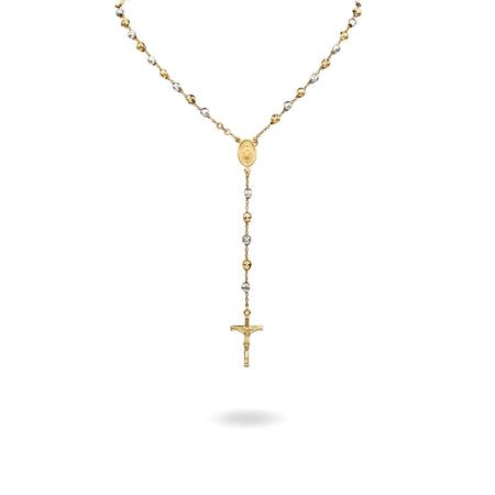 Collana Oro Bianco, Oro Giallo Oro 18 carati Rosario Modello Pendente Solo Oro 60 cm.Sfera mm 5