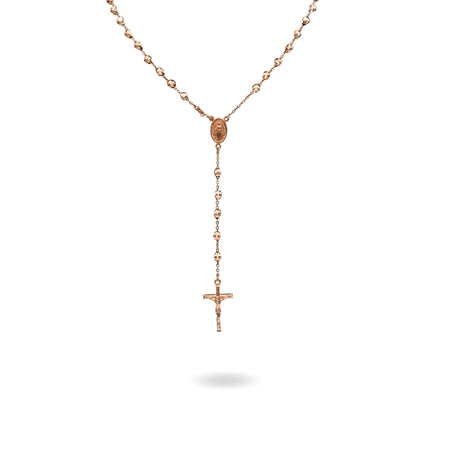 Collana Oro Rosa Oro 18 carati Rosario Modello Pendente Solo Oro 60 cm.Sfera mm 5