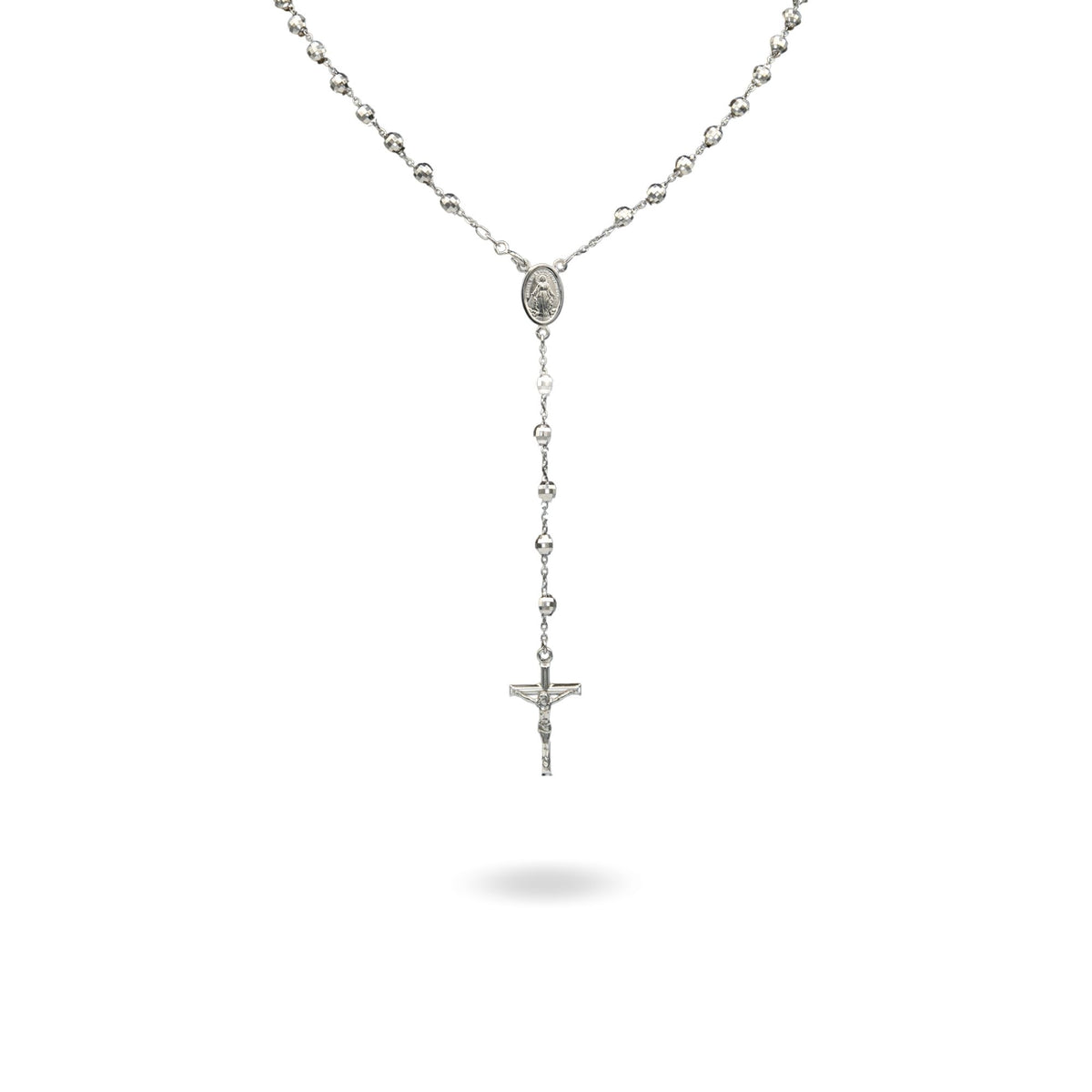 Collana Oro Bianco Oro 18 carati Rosario Modello Pendente Solo Oro 60 cm.Sfera mm 5