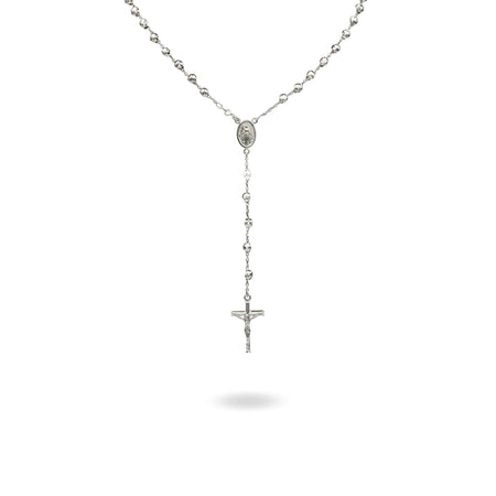Collana Oro Bianco Oro 18 carati Rosario Modello Pendente Solo Oro 60 cm.Sfera mm 5
