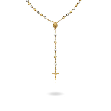 Collana Oro Giallo, Oro Bianco Oro 18 carati Rosario Modello Pendente Solo Oro 60 cm.Sfera mm 6