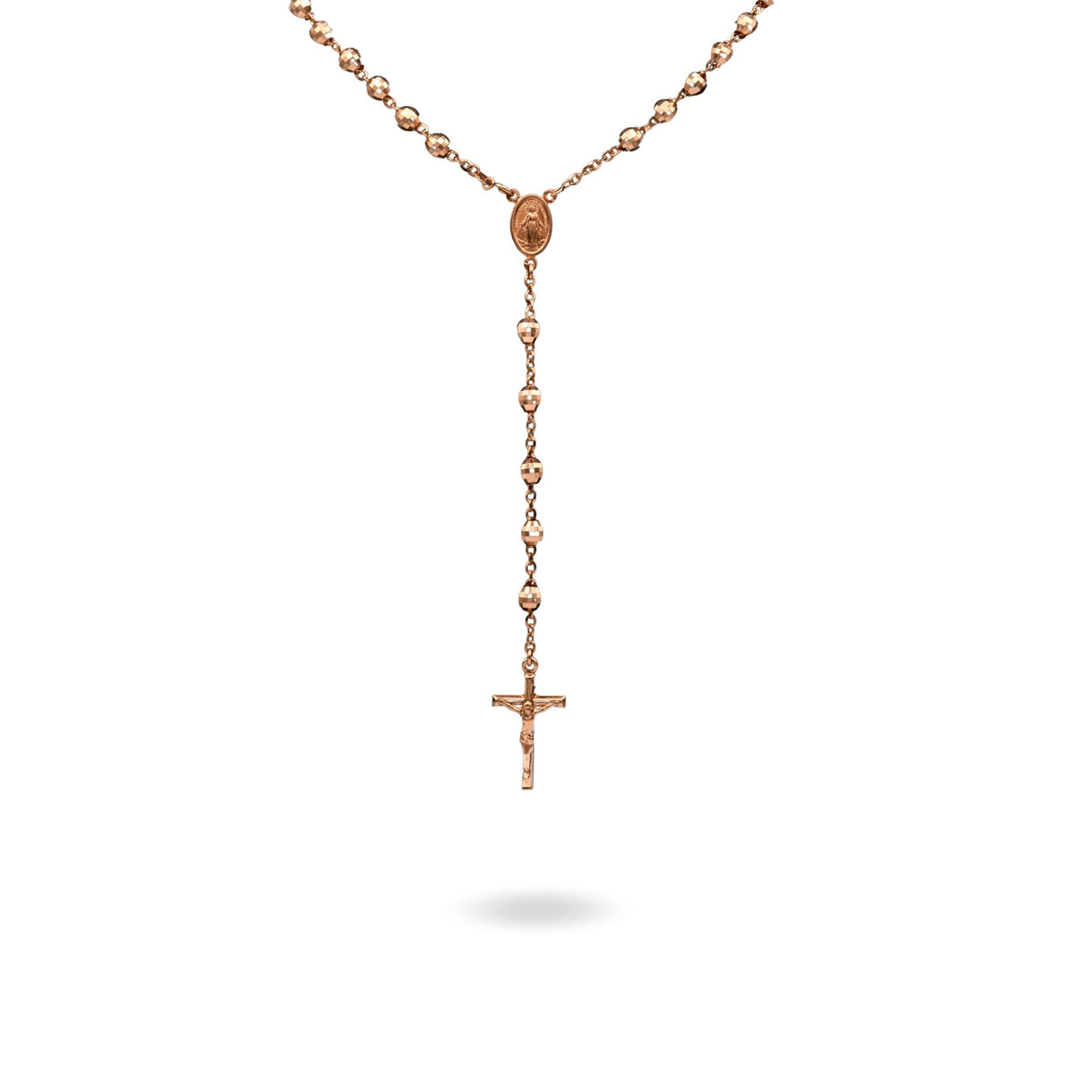 Collana Oro Rosa Oro 18 carati Rosario Modello Pendente Solo Oro 60 cm.Sfera mm 6