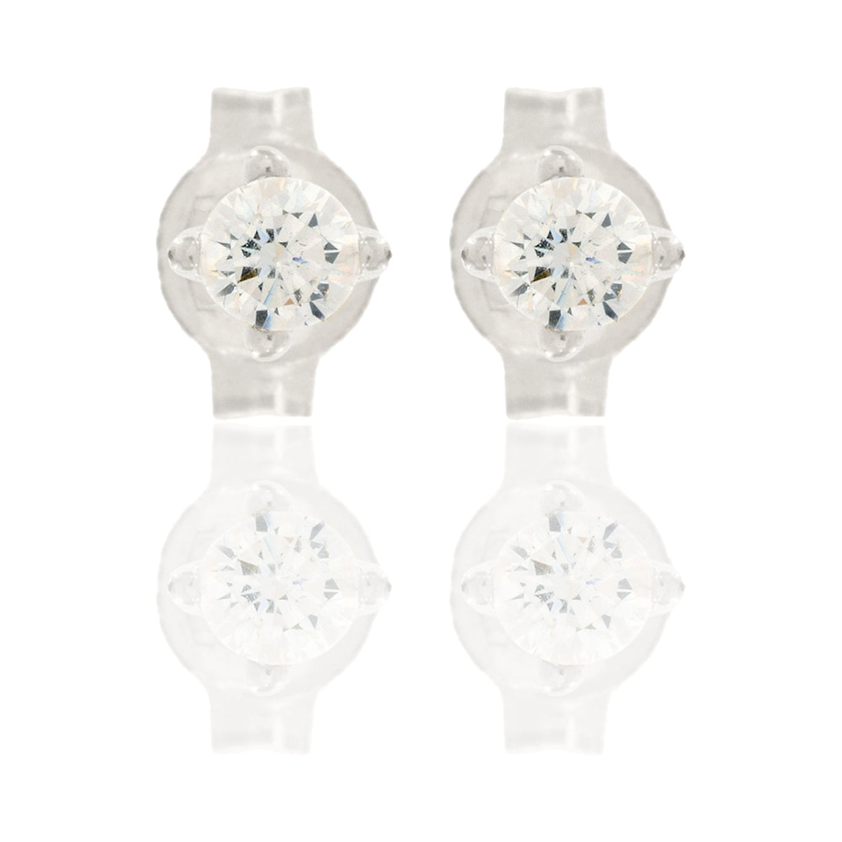 Orecchini Oro Bianco Oro 18 carati Punto Luce Quadrato 4 Griffe Zircone Bianco
