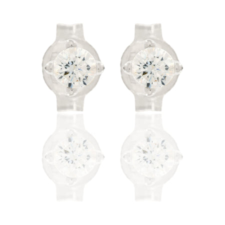 Orecchini Oro Bianco Oro 18 carati Punto Luce Quadrato 4 Griffe Zircone Bianco
