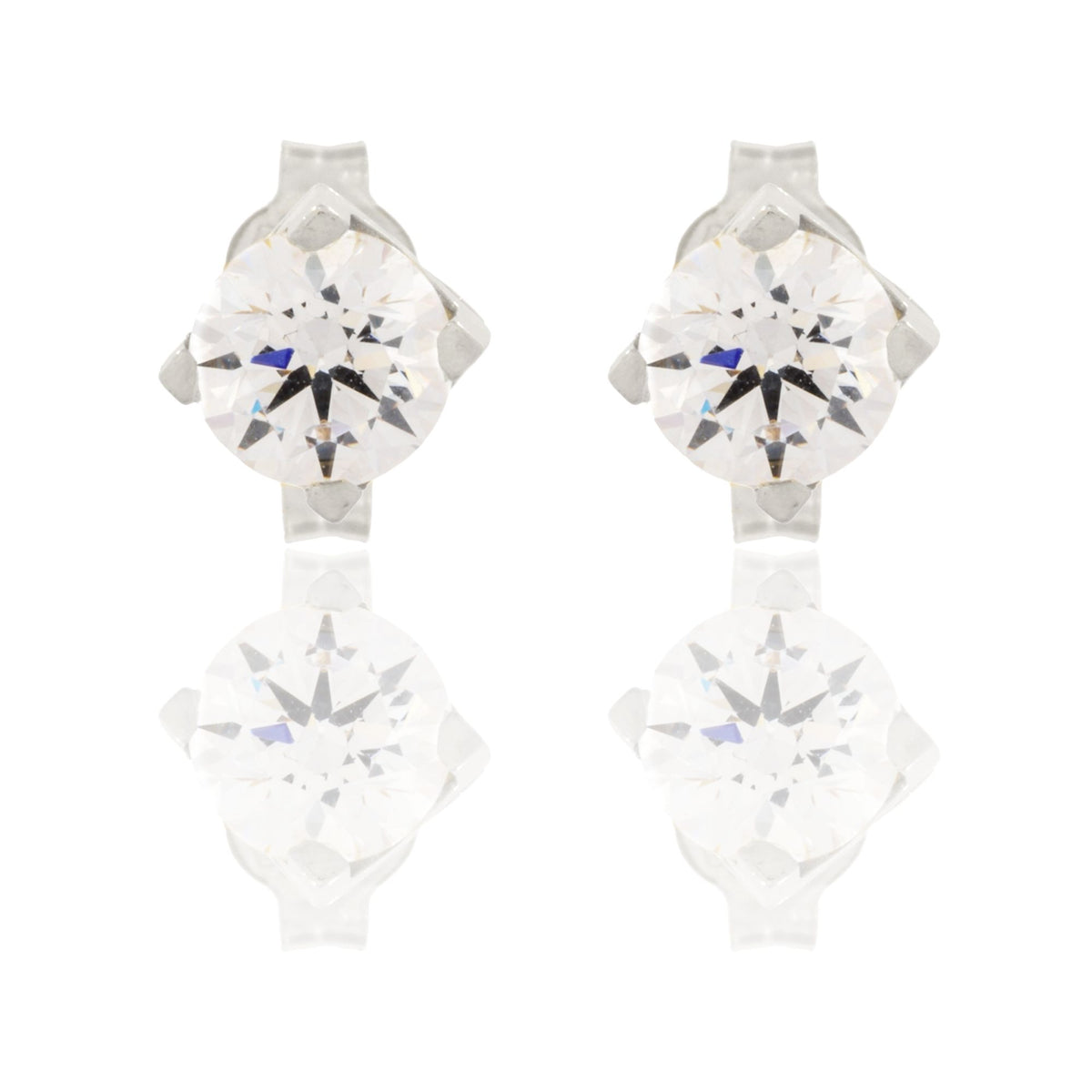 Orecchini Oro Bianco Oro 18 carati Punto Luce Quadrato 4 Griffe Zircone Bianco