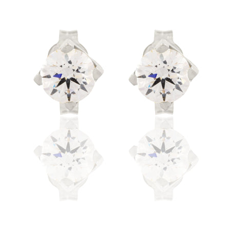 Orecchini Oro Bianco Oro 18 carati Punto Luce Quadrato 4 Griffe Zircone Bianco