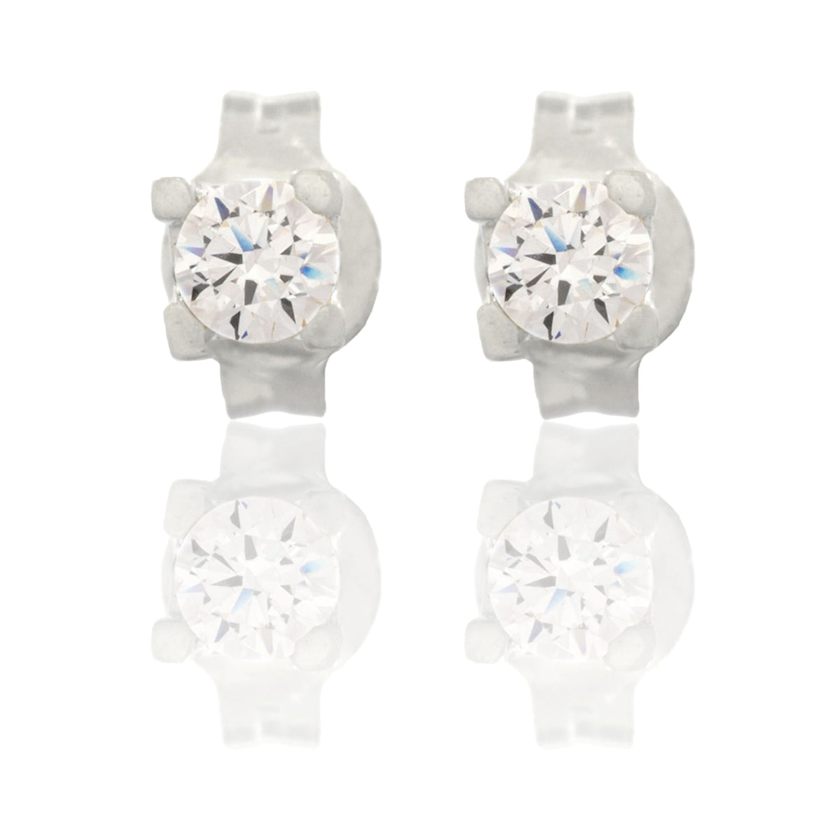 Orecchini Oro Bianco Oro 18 carati Punto Luce Quadrato 4 Griffe Zircone Bianco