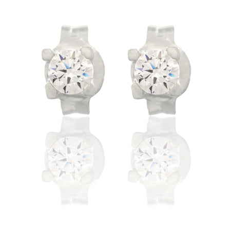 Orecchini Oro Bianco Oro 18 carati Punto Luce Quadrato 4 Griffe Zircone Bianco