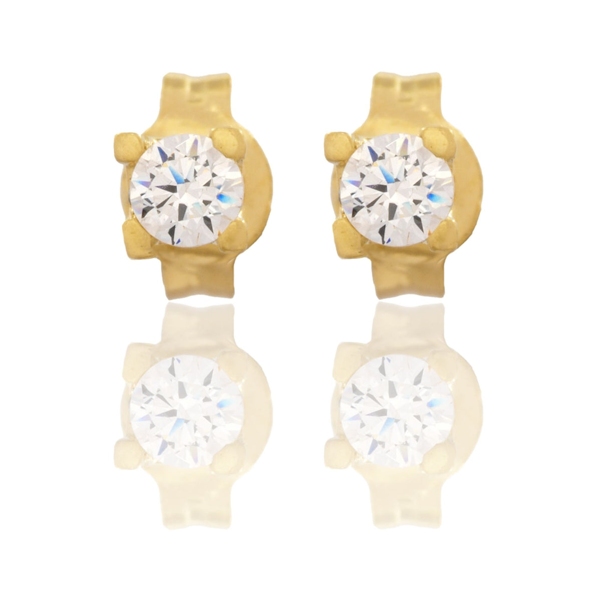 Orecchini Oro Giallo Oro 18 carati Punto Luce Quadrato 4 Griffe Zircone Bianco