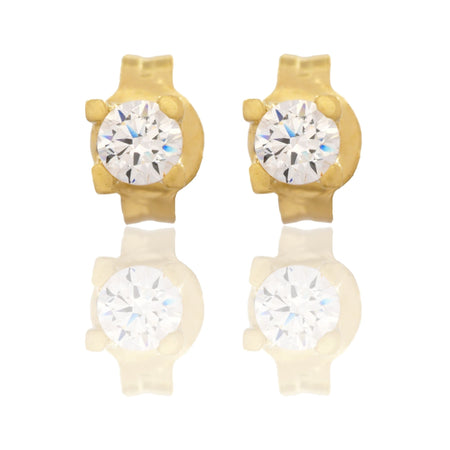 Orecchini Oro Giallo Oro 18 carati Punto Luce Quadrato 4 Griffe Zircone Bianco