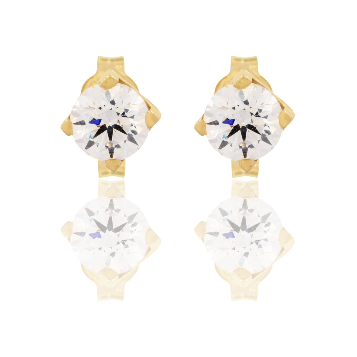 Orecchini Oro Giallo Oro 18 carati Punto Luce Quadrato 4 Griffe Zircone Bianco