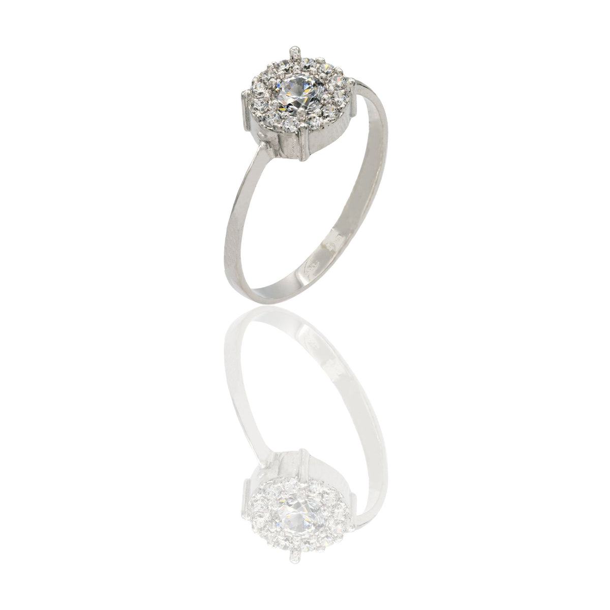 Anello Oro Bianco Oro 18 carati Pietra Bianca Centrale E Contorno Pave' Di Zirconi Zirconi Bianchi