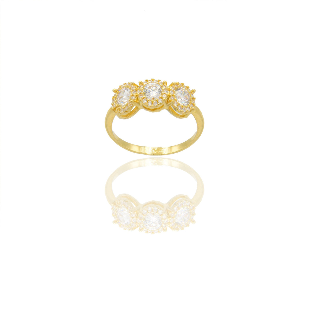 Anelli Oro Giallo Oro 18 carati trilogy magic centro e contorno gambo pavè Zirconi Bianchi spessore gambo 1,6mm spessore pietre 6,4mm