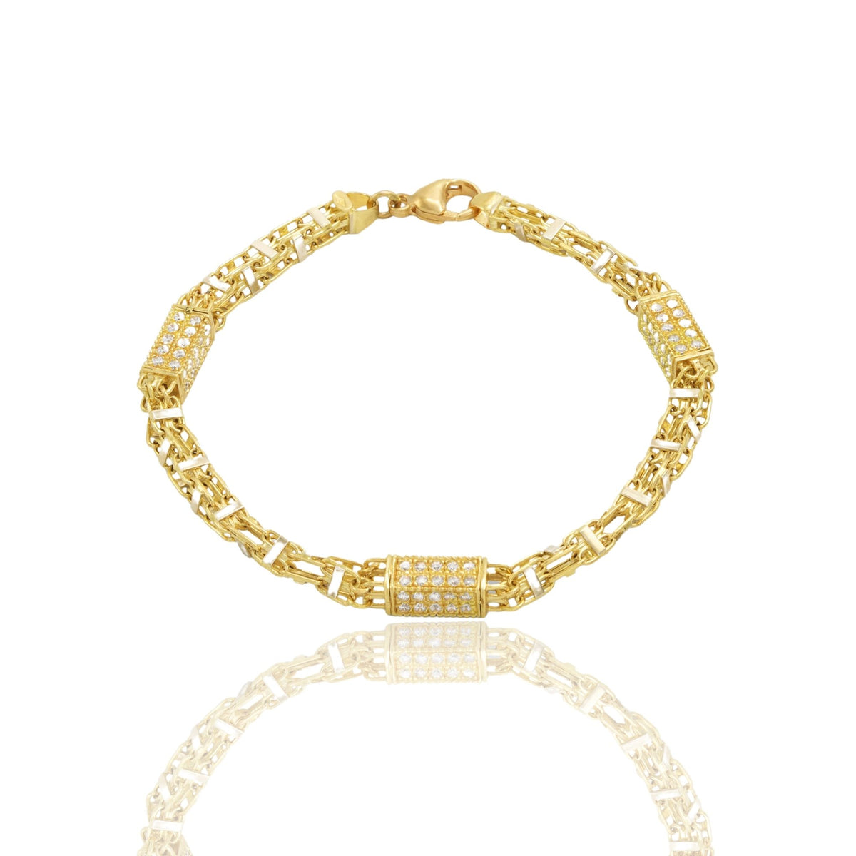 Bracciale Oro Giallo Oro 18 carati Maglia Con Elementi Cubici Zirconi Bianchi cm. 21,5