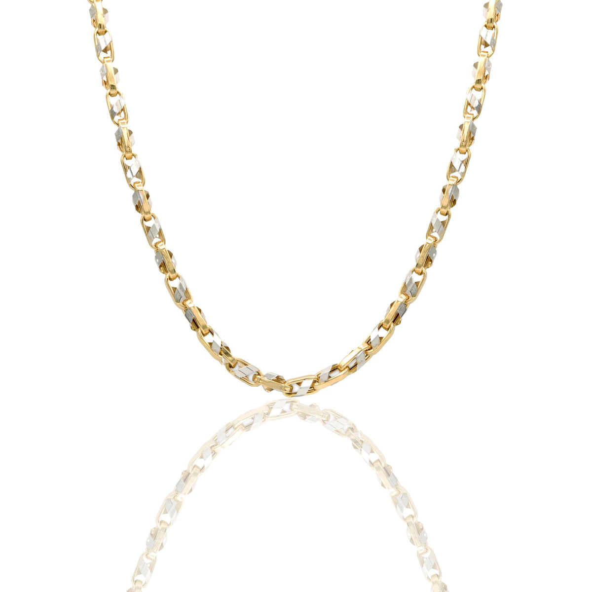 Collana Oro Giallo Oro Bianco Oro 18 carati Maglia Intrecciata Solo Oro 60 cm