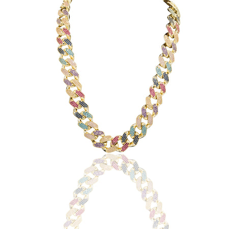 Collana Oro Giallo Oro 18 carati Groumette Zirconi Multicolor 50 cm