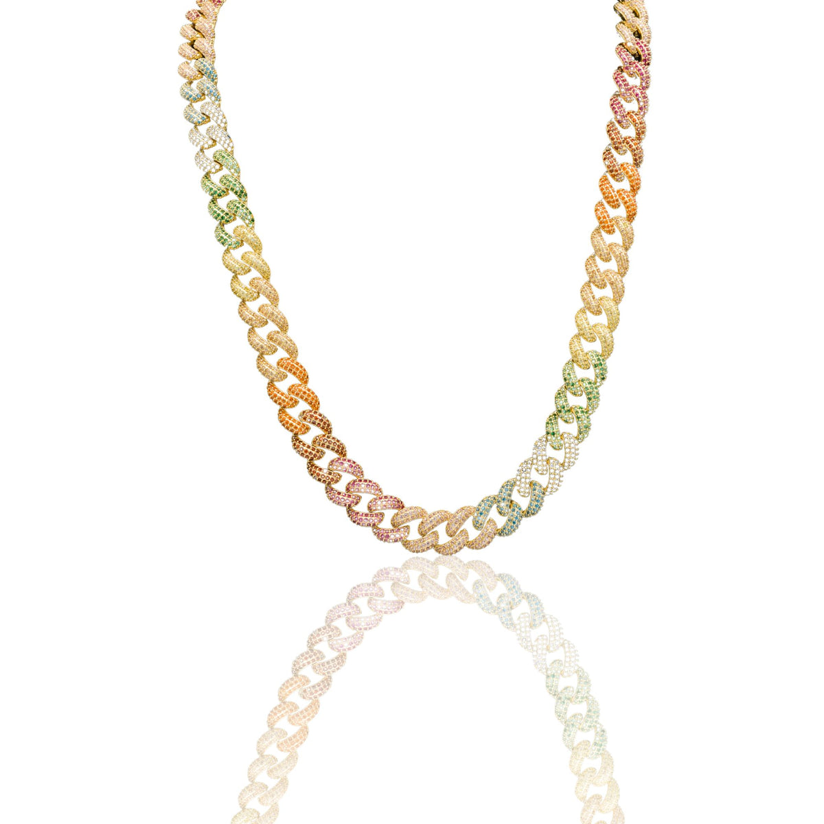 Collana Oro Giallo Oro 18 carati Groumette Zirconi Multicolor 50 cm