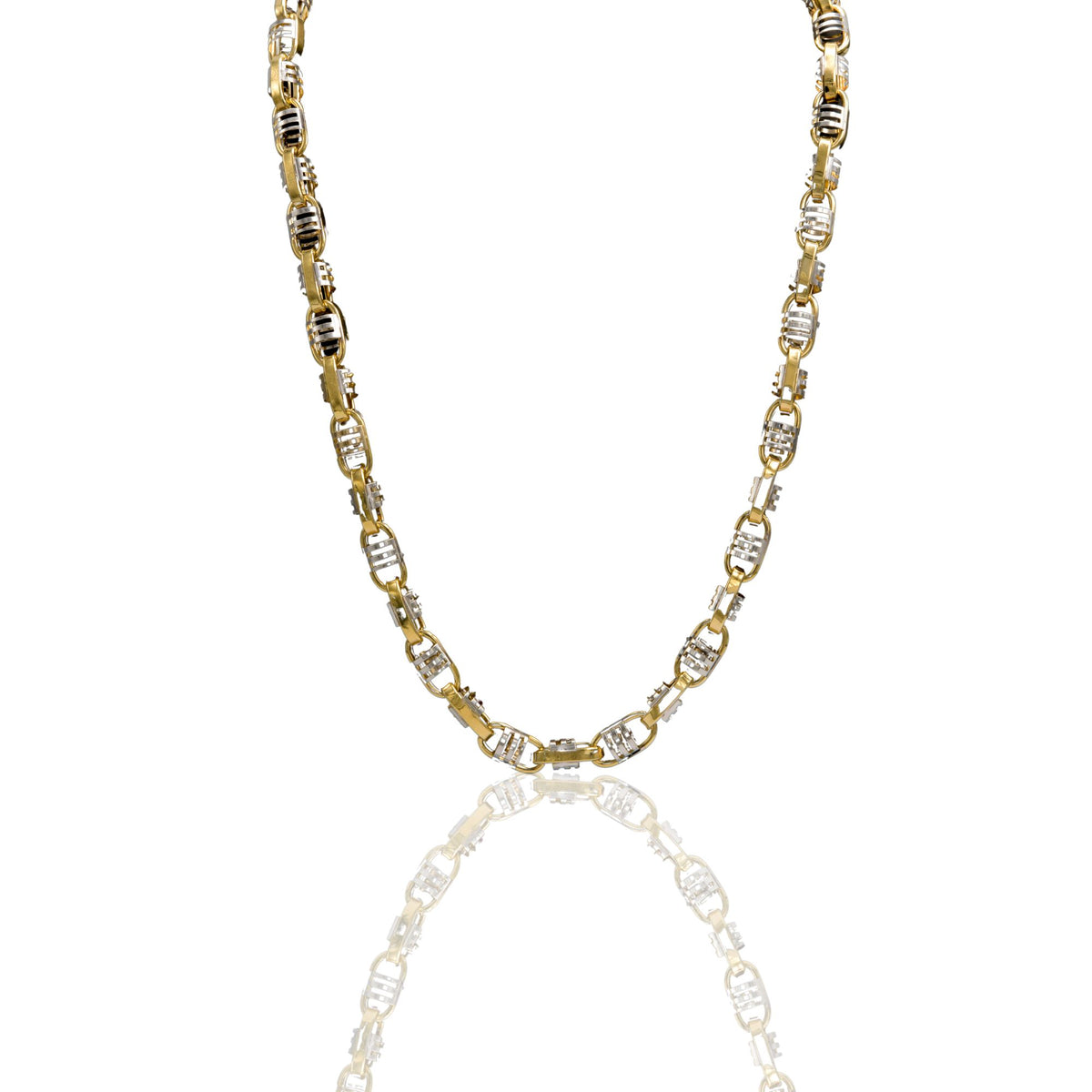 Collana Oro Giallo Oro Bianco Oro 18 carati Maglia A Gabbia Solo Oro 70 cm
