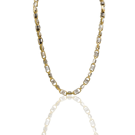Collana Oro Giallo Oro Bianco Oro 18 carati Maglia A Gabbia Solo Oro 70 cm