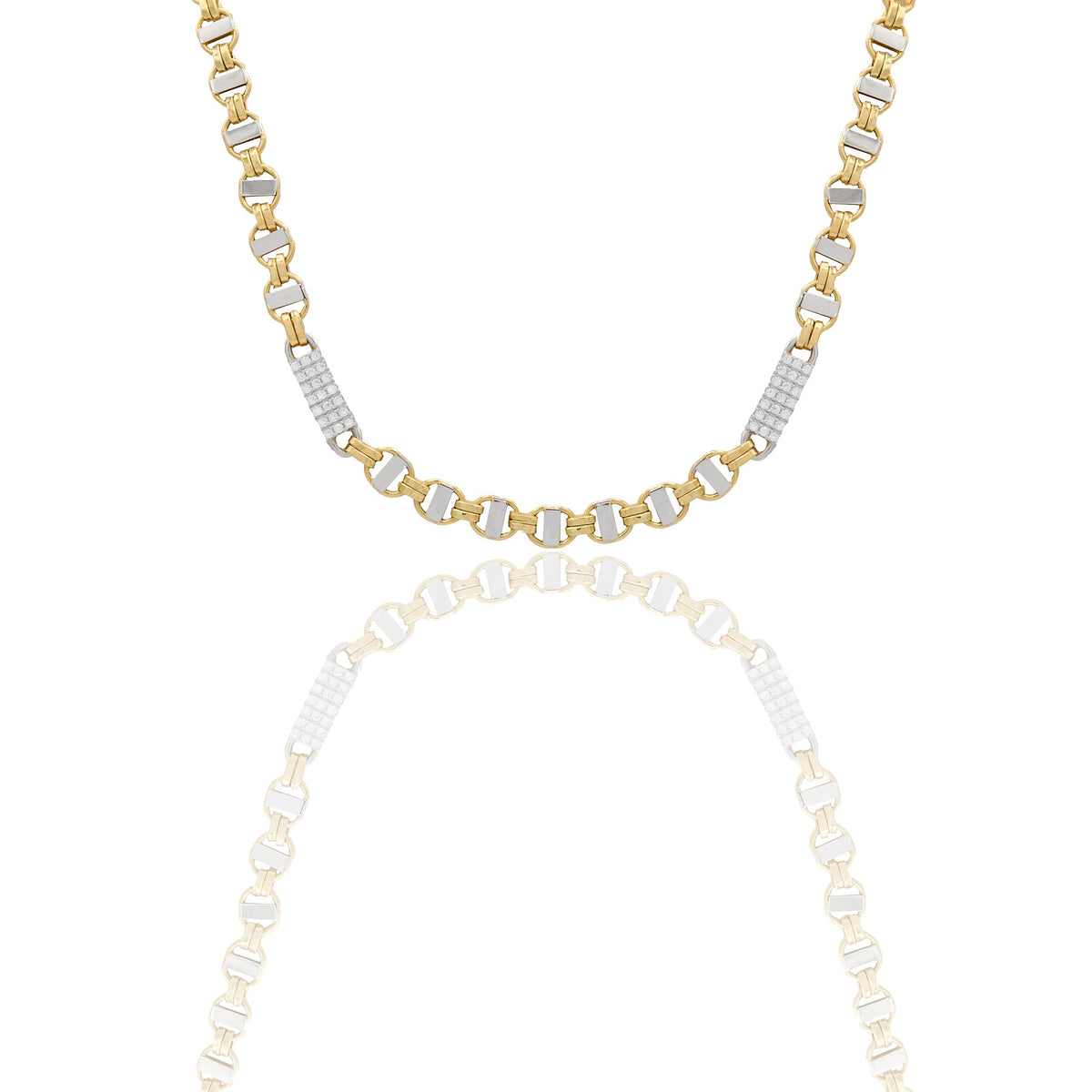Collane Oro Giallo, Oro Bianco Microfusione  Zirconi Bianchi 70 cm