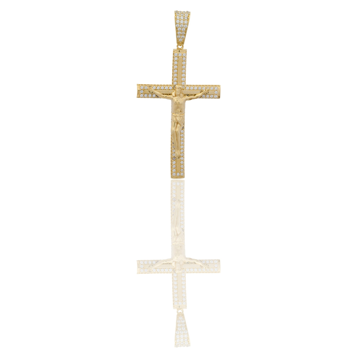 Ciondolo Oro Giallo Oro 18 carati Croce Stilizzata Con Cristo Zirconi Bianchi