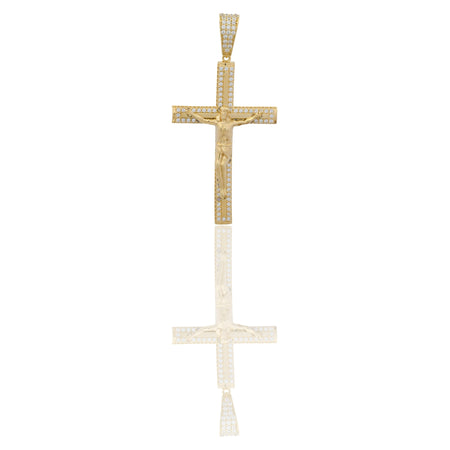 Ciondolo Oro Giallo Oro 18 carati Croce Stilizzata Con Cristo Zirconi Bianchi