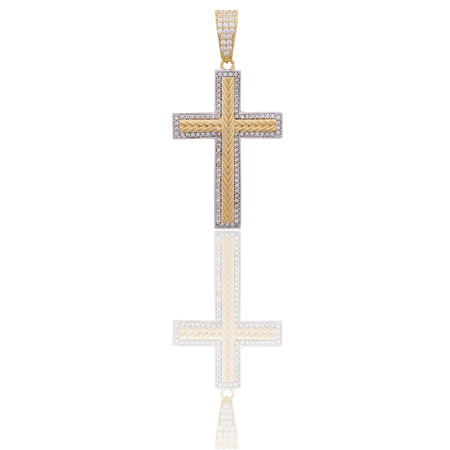 Ciondolo Oro Giallo Oro Bianco Oro 18 carati Croce Intrecciata  Contorno Oro Bianco   Zirconi Bianchi