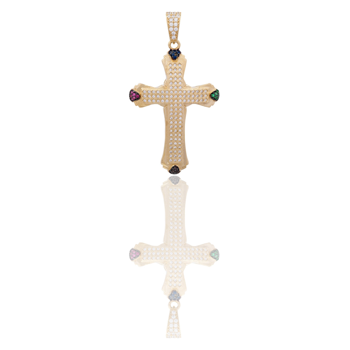 Ciondolo Oro Giallo Oro 18 carati Croce Punte Multicolor Zirconi Multicolor