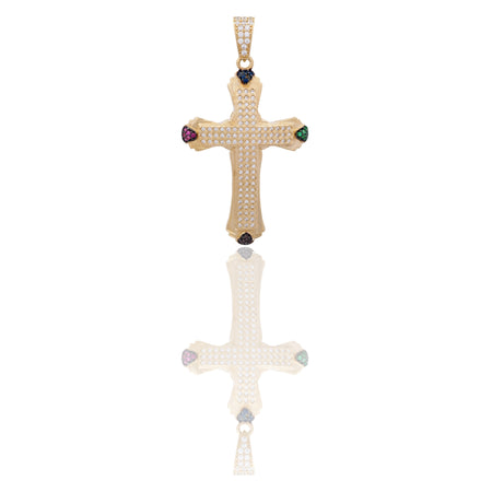 Ciondolo Oro Giallo Oro 18 carati Croce Punte Multicolor Zirconi Multicolor