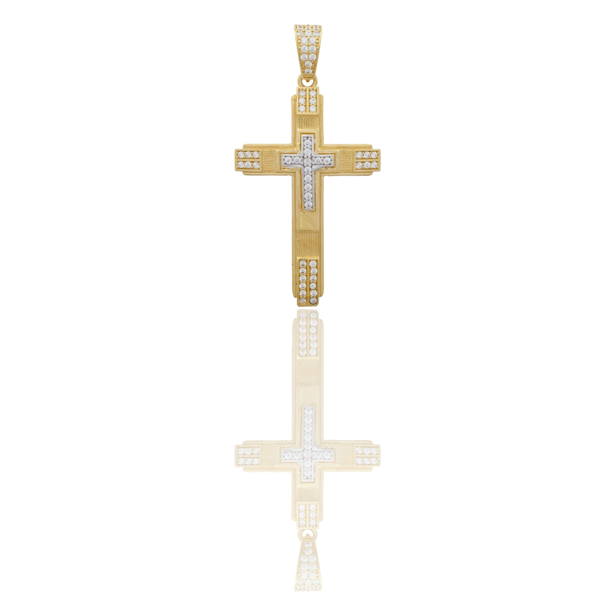 Ciondolo Oro Giallo Oro Bianco Oro 18 carati Croce Rigata  Zirconi Bianchi