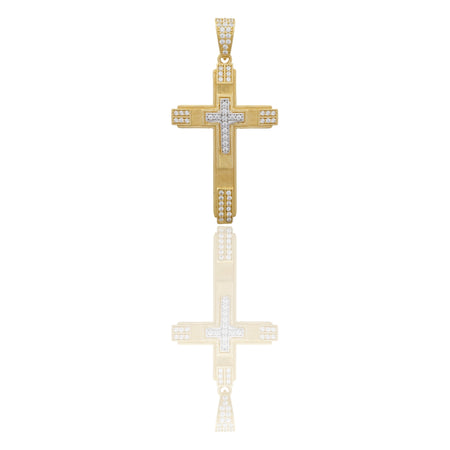 Ciondolo Oro Giallo Oro Bianco Oro 18 carati Croce Rigata  Zirconi Bianchi
