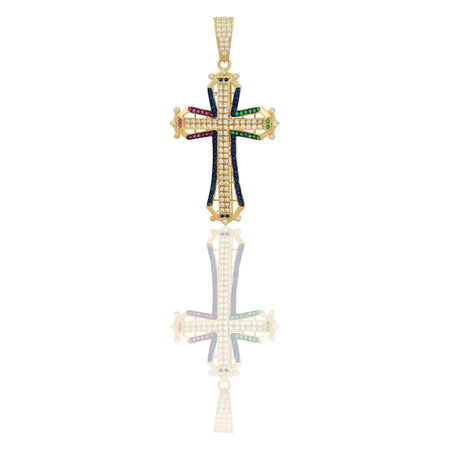 Ciondolo Oro Giallo Oro 18 carati Croce Stilizzata  Zirconi Multicolor, Zirconi Bianchi 