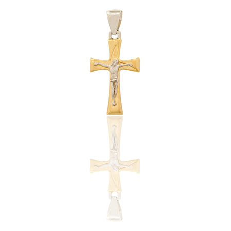 Ciondolo Oro Giallo Oro Bianco Oro 18 carati Croce Con Riga Trasversale Cristo Solo Oro