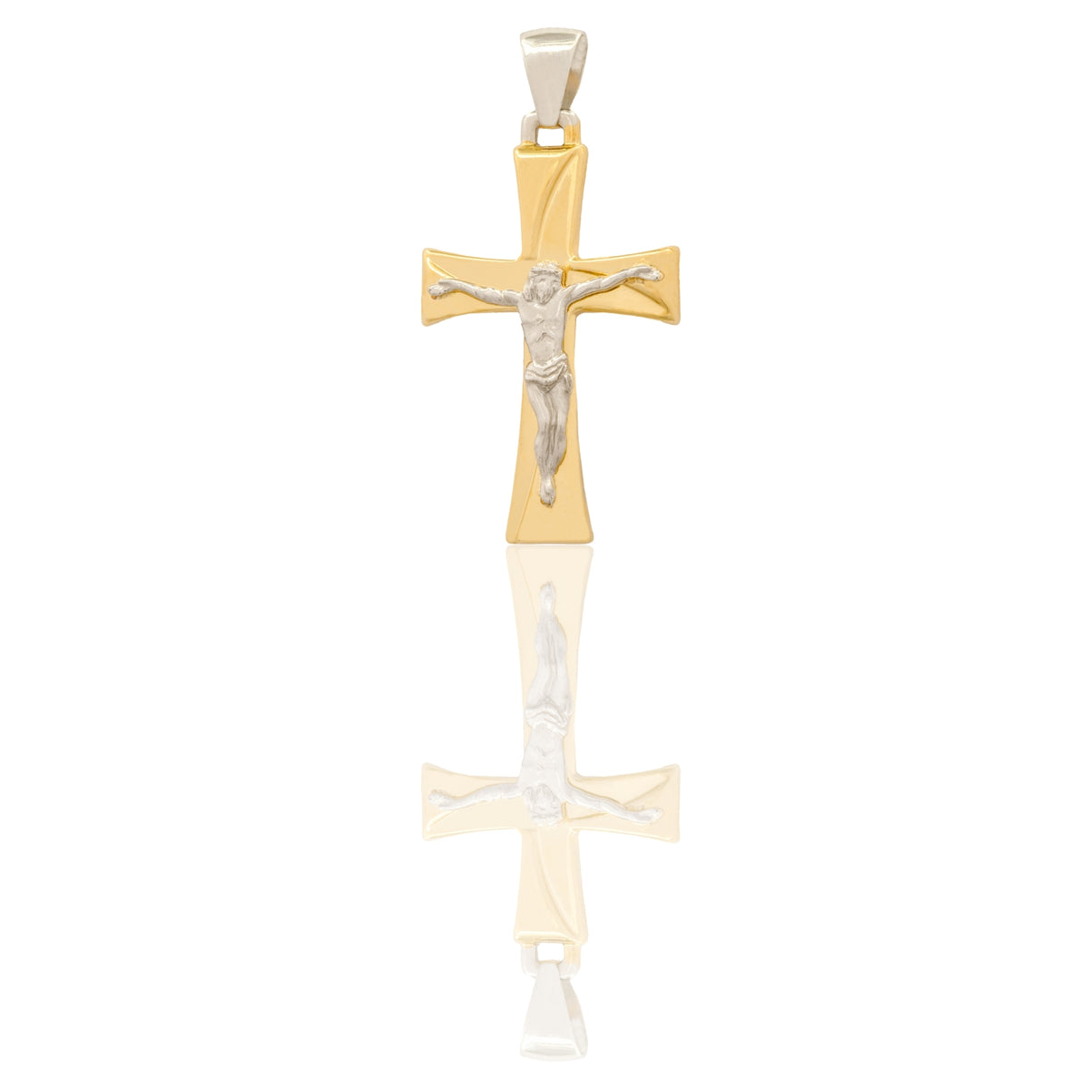 Ciondolo Oro Giallo Oro Bianco Oro 18 carati Croce Con Riga Trasversale Cristo Solo Oro