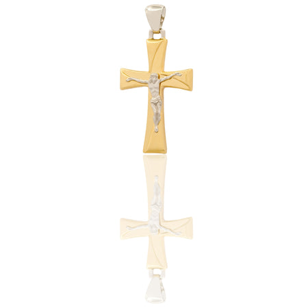 Ciondolo Oro Giallo Oro Bianco Oro 18 carati Croce Con Riga Trasversale Cristo Solo Oro