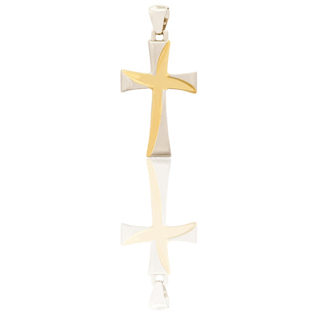 Ciondolo Oro Giallo Oro Bianco Oro 18 carati Croce Stilizzata Con Riporti In Oro Bianco Solo Oro