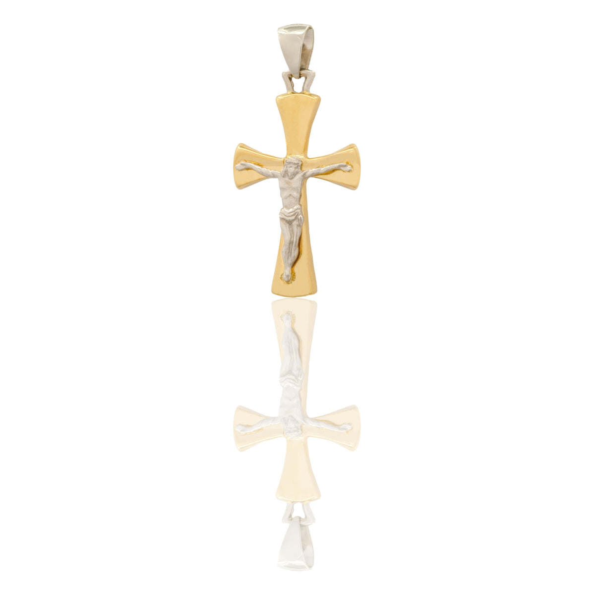 Ciondolo Oro Giallo Oro Bianco Oro 18 carati Croce Con Cristo Punte A Ventaglio Solo Oro