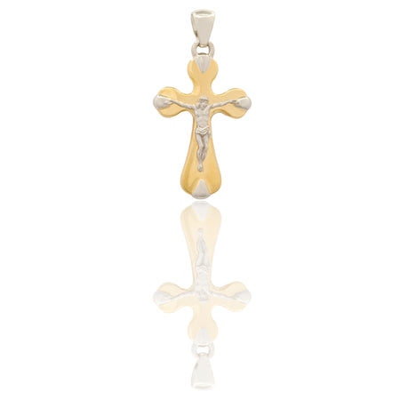 Ciondolo Oro Giallo Oro Bianco Oro 18 carati Croce Arrotondata Con Cristo Solo Oro